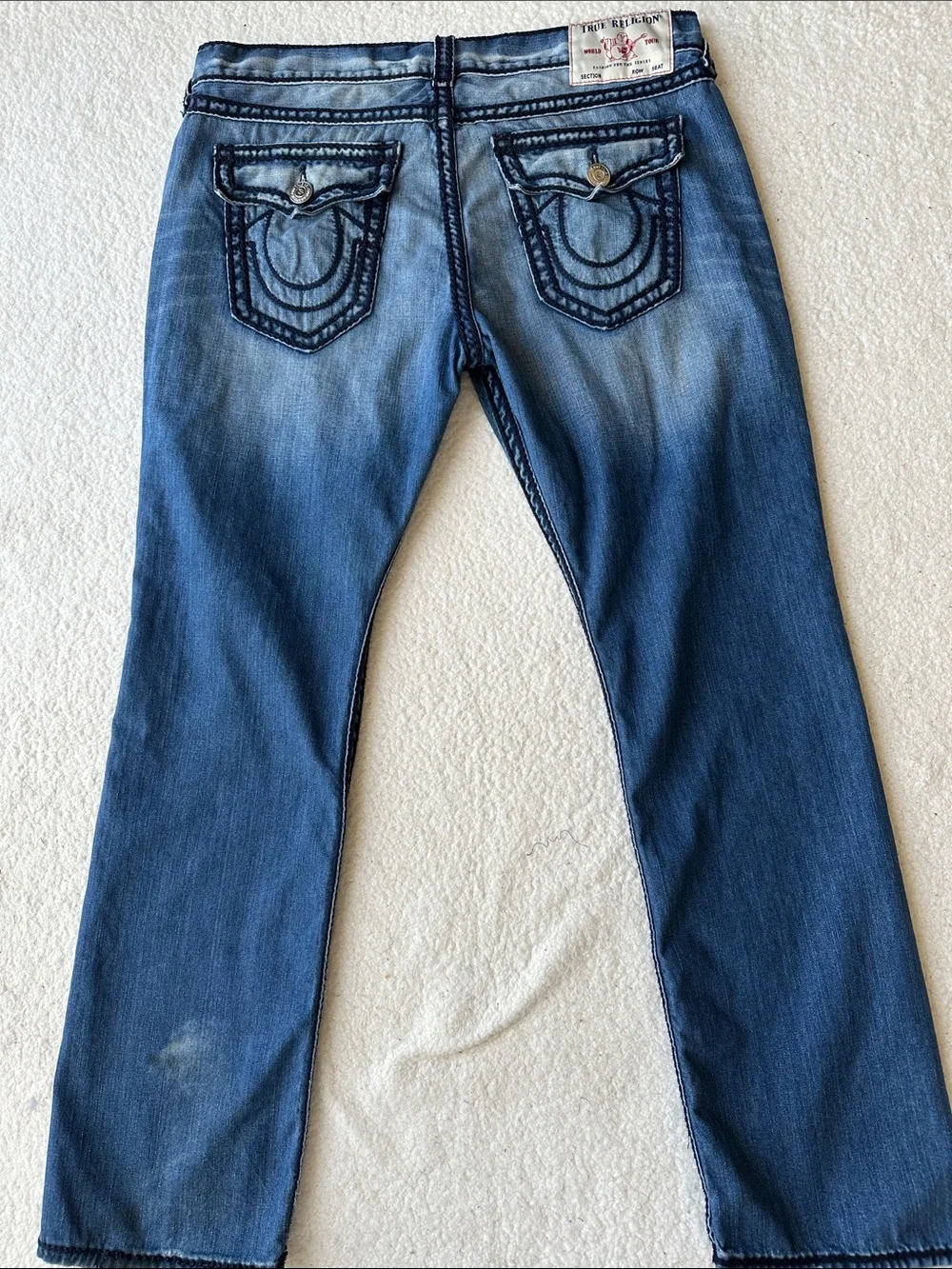 True Religion Light Blue Jeans with Contrast Back Pocket Stitching